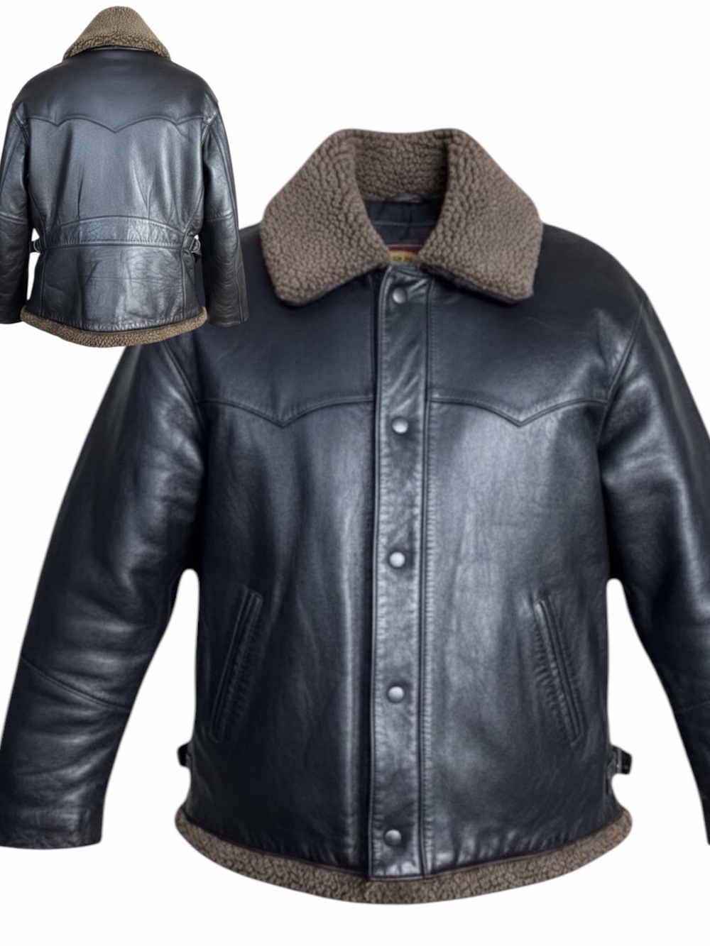 Pioneer Wear Vintage Leather Ranch Jacket Sherpa Collar Black Womens L